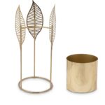 Leaf Design Ring Stand with Golden Metal Pot – Set of Two, Modern and Elegant - Image 2