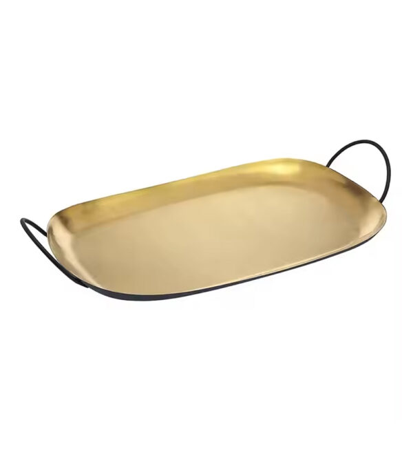 High Durable Handmade Metal Serving Tray – Golden Color with Black Metal Handles
