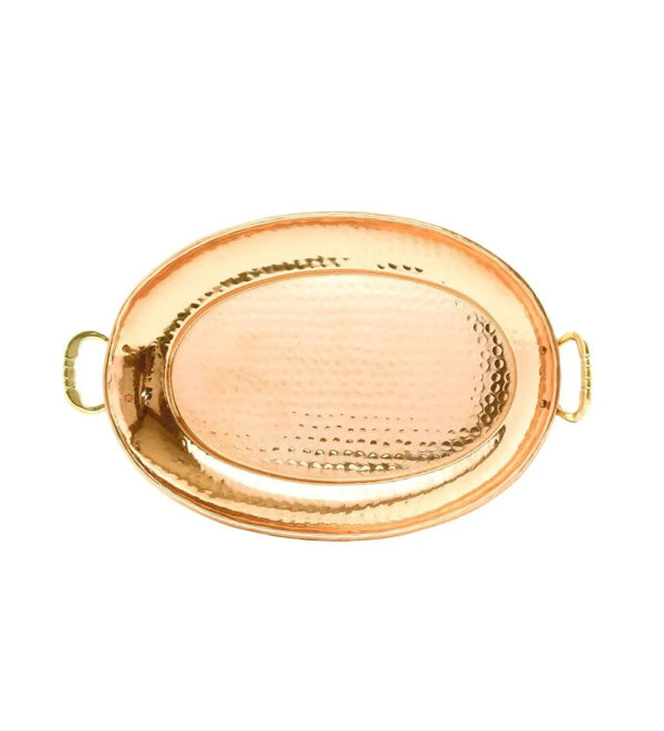 Golden Oval Copper Serving Tray with Handles – 10 Inch, Elegant Home Décor & Serving