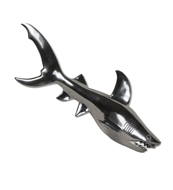 Silver-Colored Metal Shark Statue – Bold and Modern Home Decor Piece