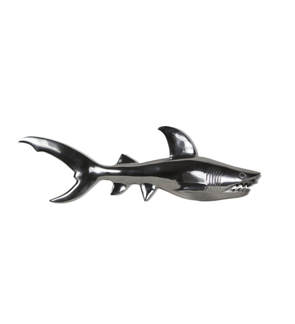 Silver-Colored Metal Shark Statue – Bold and Modern Home Decor Piece - Image 2